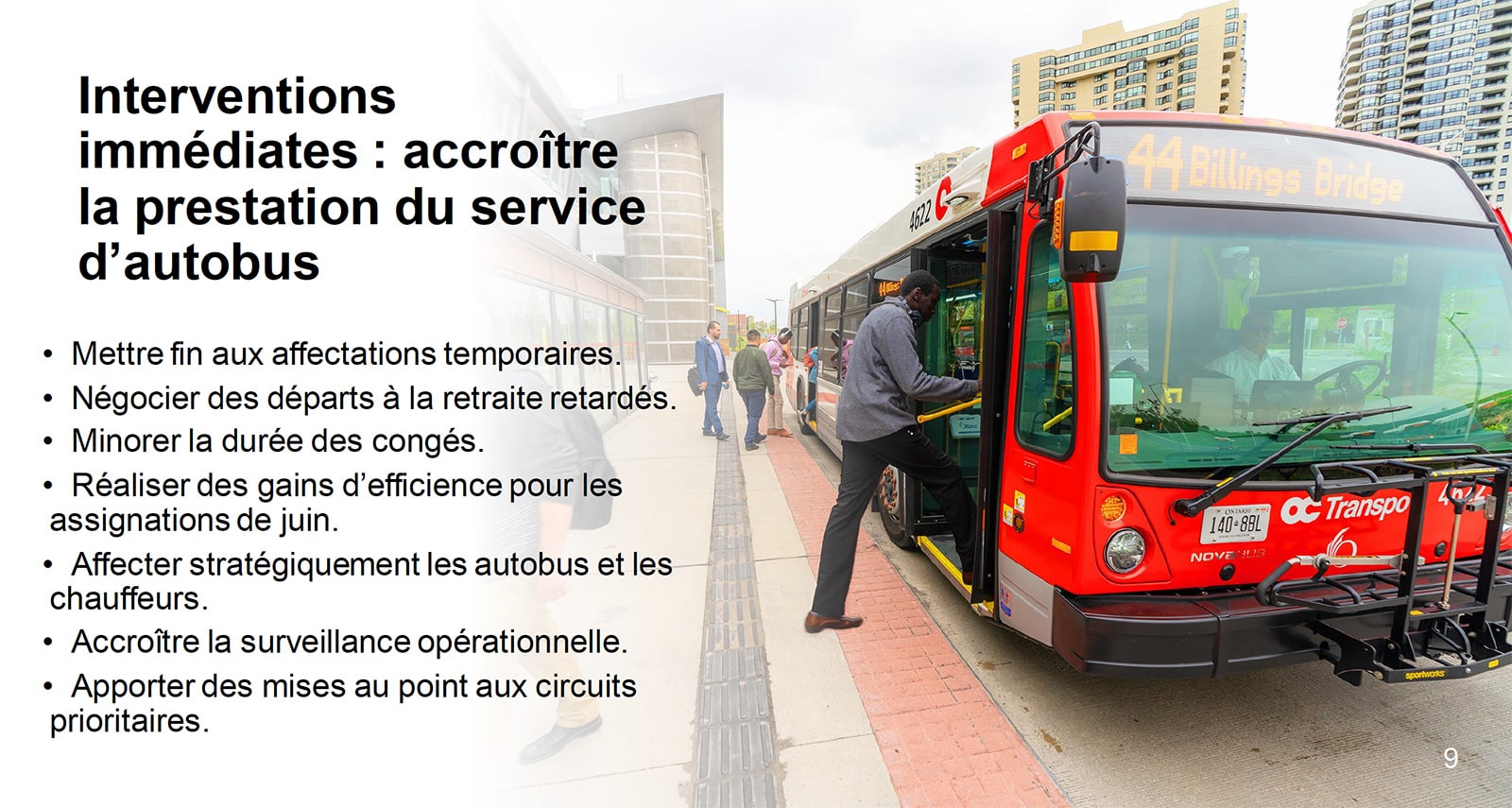 Interventions immédiates : accroître la prestation du service d’autobus