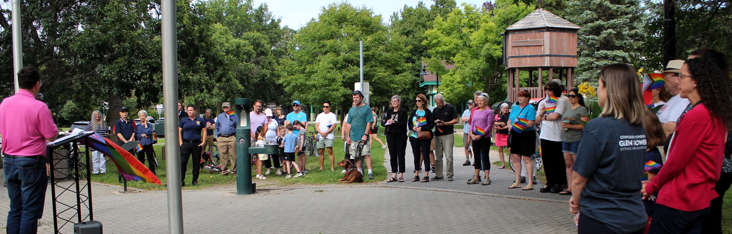 Residents at Village Square Park for the Pride Week Flag Raising Ceremony on August 21, 2023