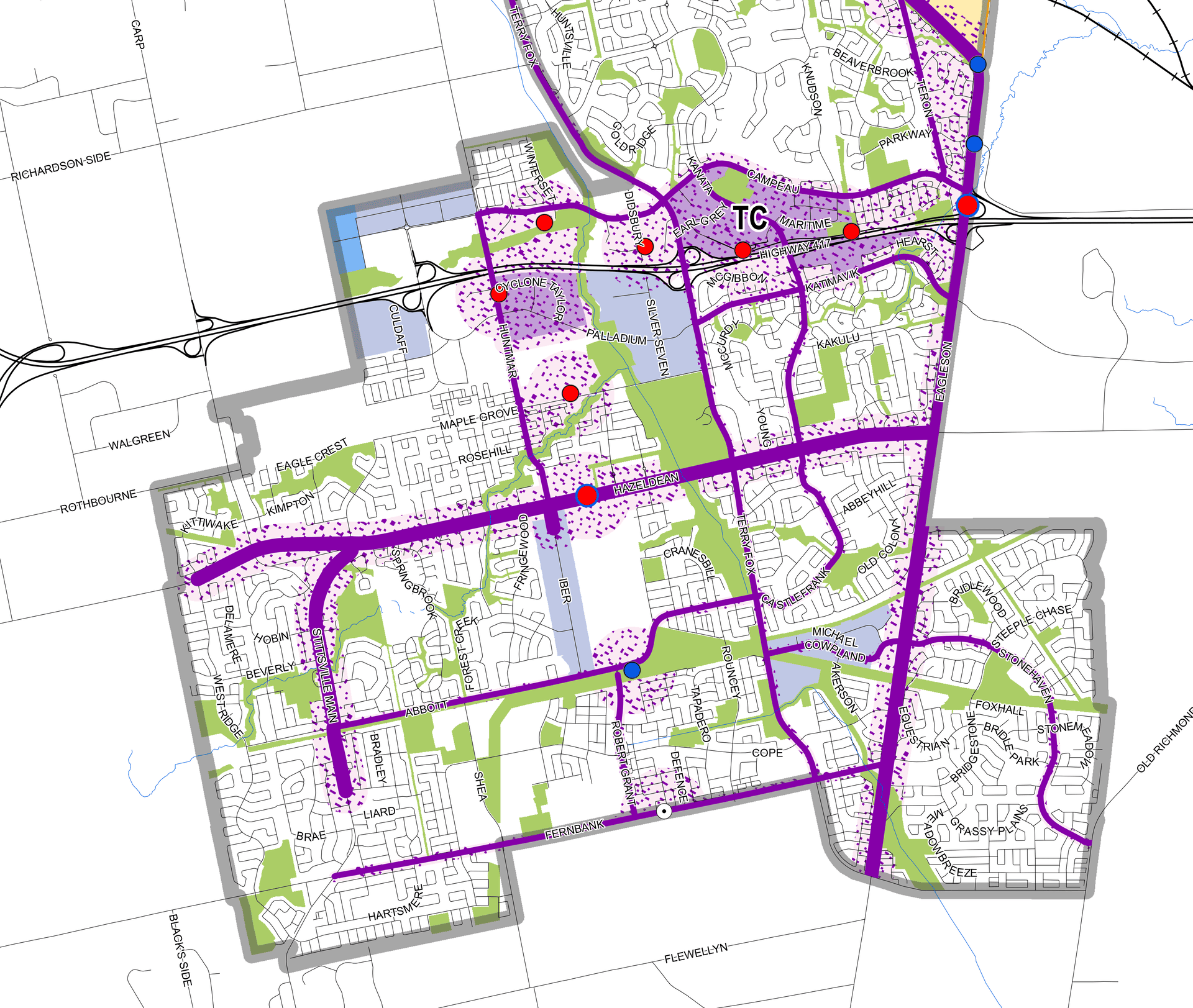 Ottawa Official Plan - Suburban transect evolving overlay, detail of Stittsville and Kanata