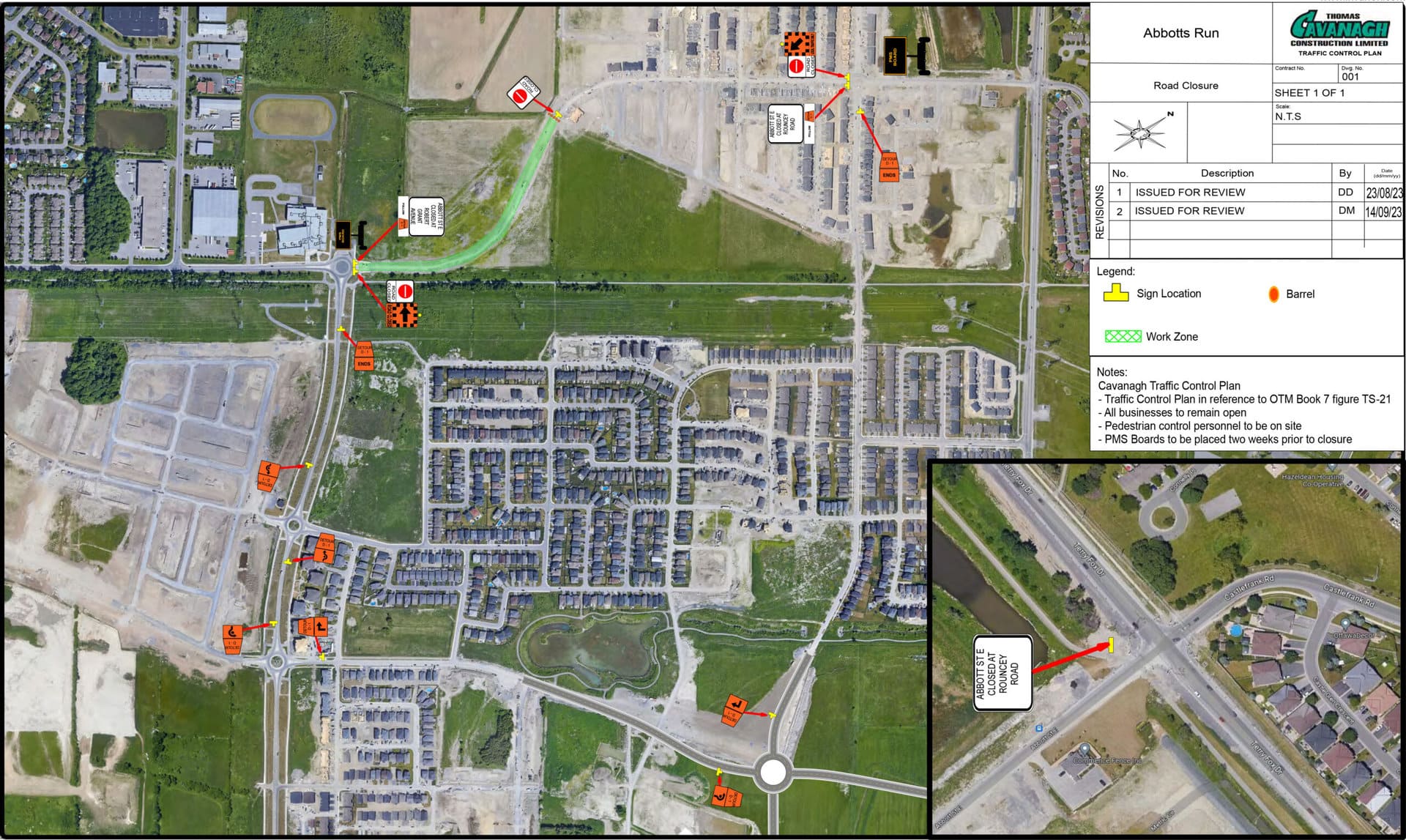 Abbott Street road closure for Minto's Abbot's Run construction, November 2023
