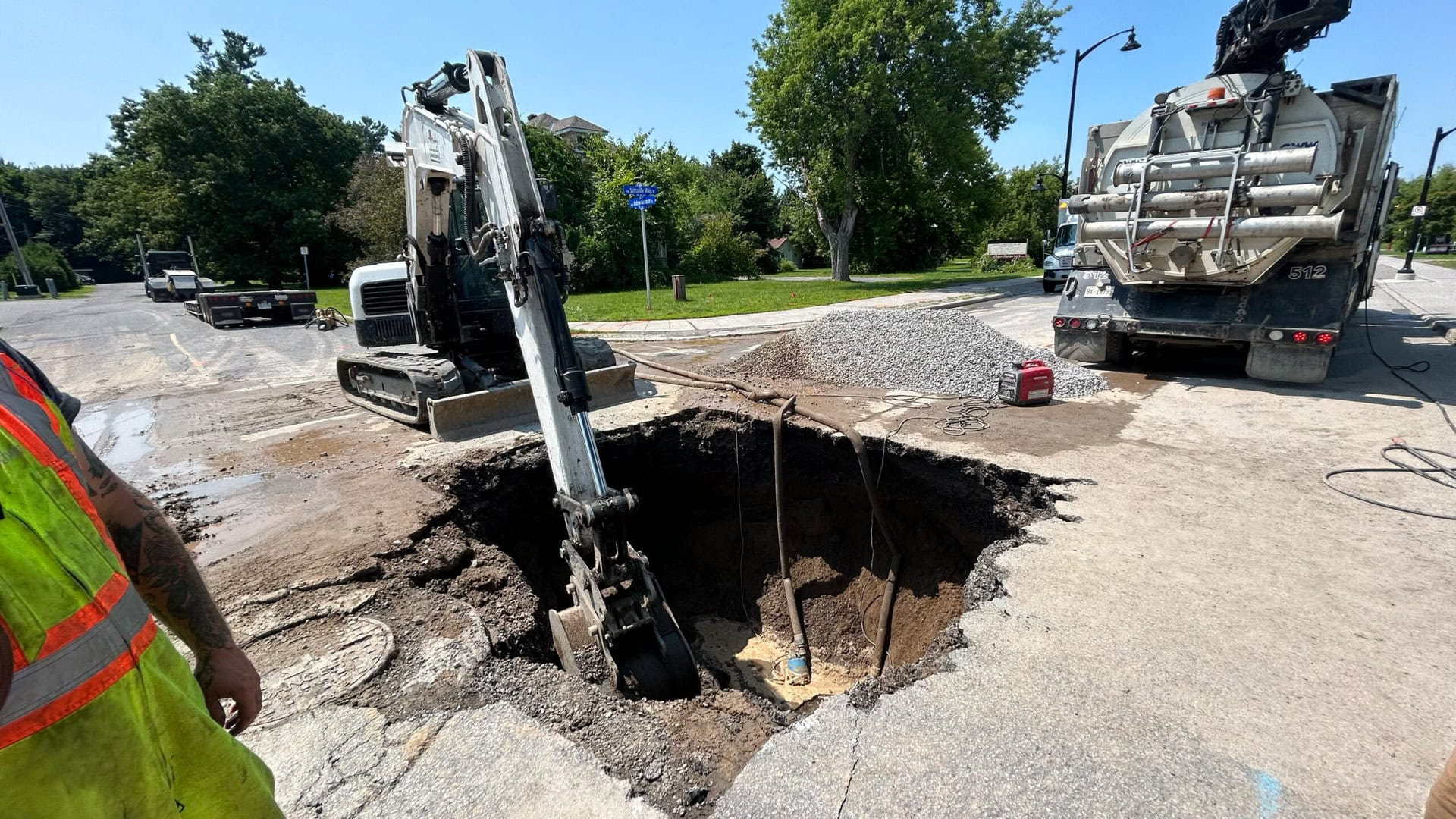The area around the broken pipe was excavated to facilitate repairs